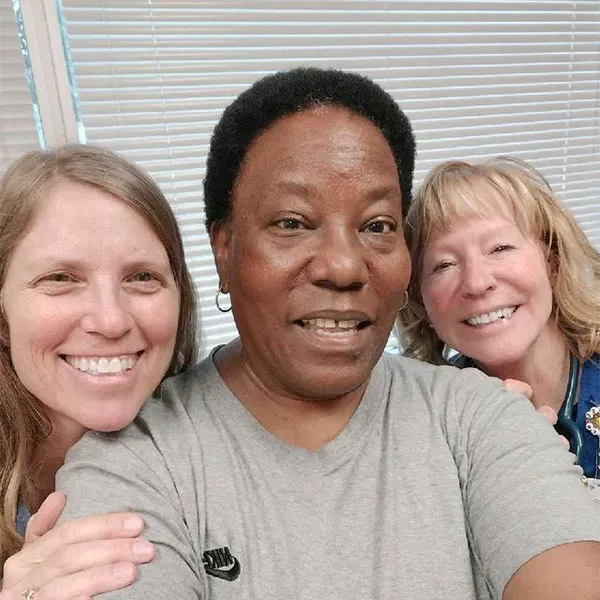 Nancy and her oncologist and nurse