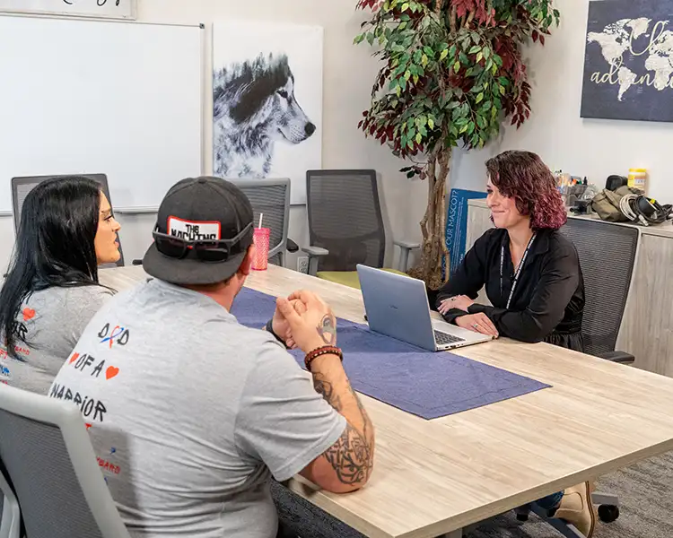 Case manager discussing with family